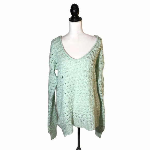 FREE PEOPLE Wool Blend Mint Green Crashing Waves Loose Knit Sweater - Picture 2 of 10
